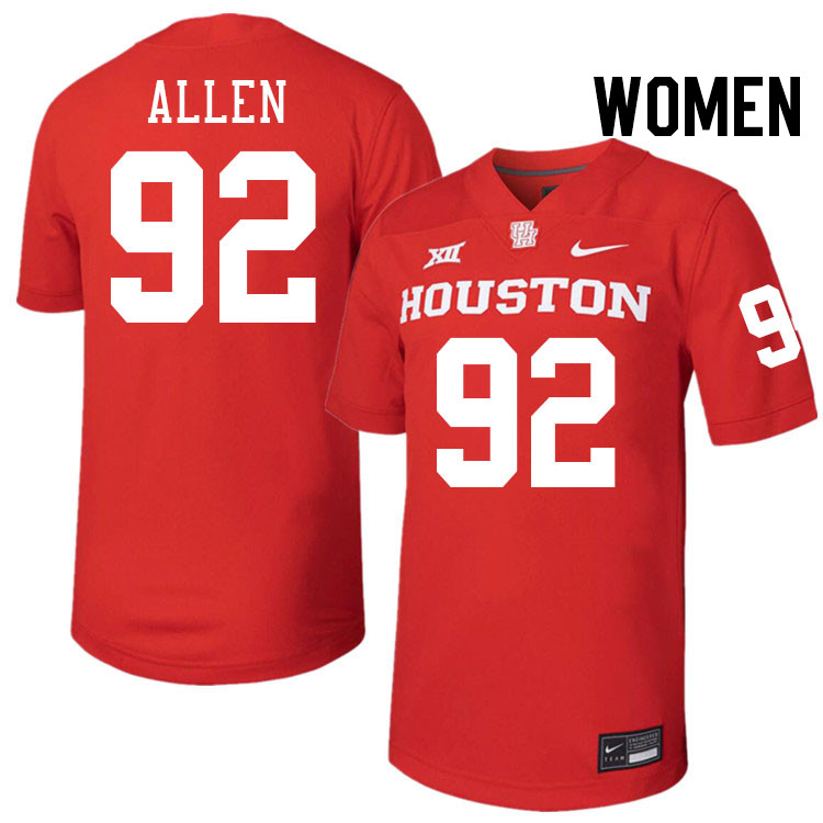 Women #92 Carlos Allen Houston Cougars College Football Jerseys Stitched-Red